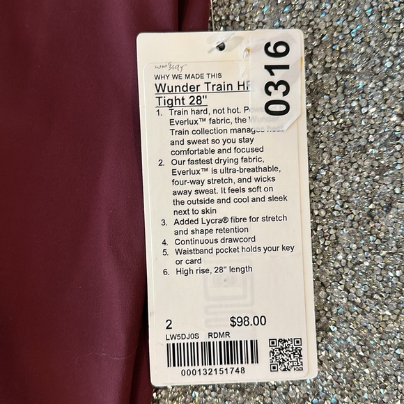 Lululemon Wunder Train High-Rise Tight 28" size 2 NWT red Merlot - Picture 2 of 6